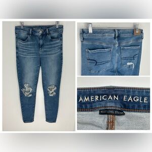 American Eagle Hi-Rise Jegging Womens Sz. 12 Long Stretch Denim Distressed 31x29